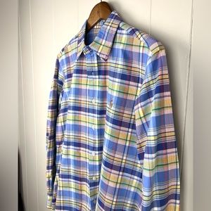 💙Ralph Lauren Blue Yellow Plaid Tartan Oxford Button Down size Large